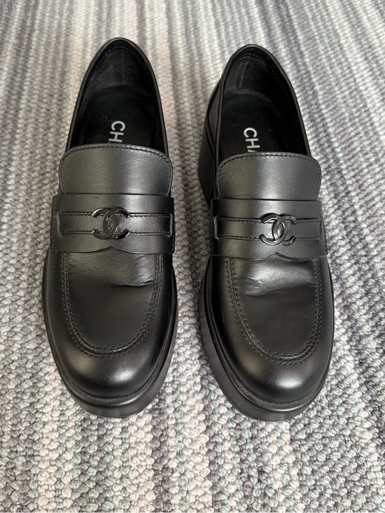 CHANEL Shoes - CHANEL Black Leather CC- Platform Slip-On Loafers - 37.5 - Authentic